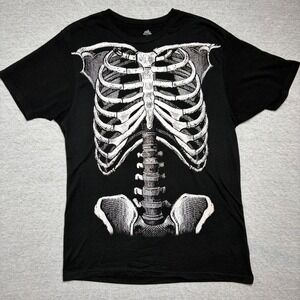 Way to Celebrate Mens T-Shirt Medium Black Skeleton Rib Cage Halloween Goth 1352